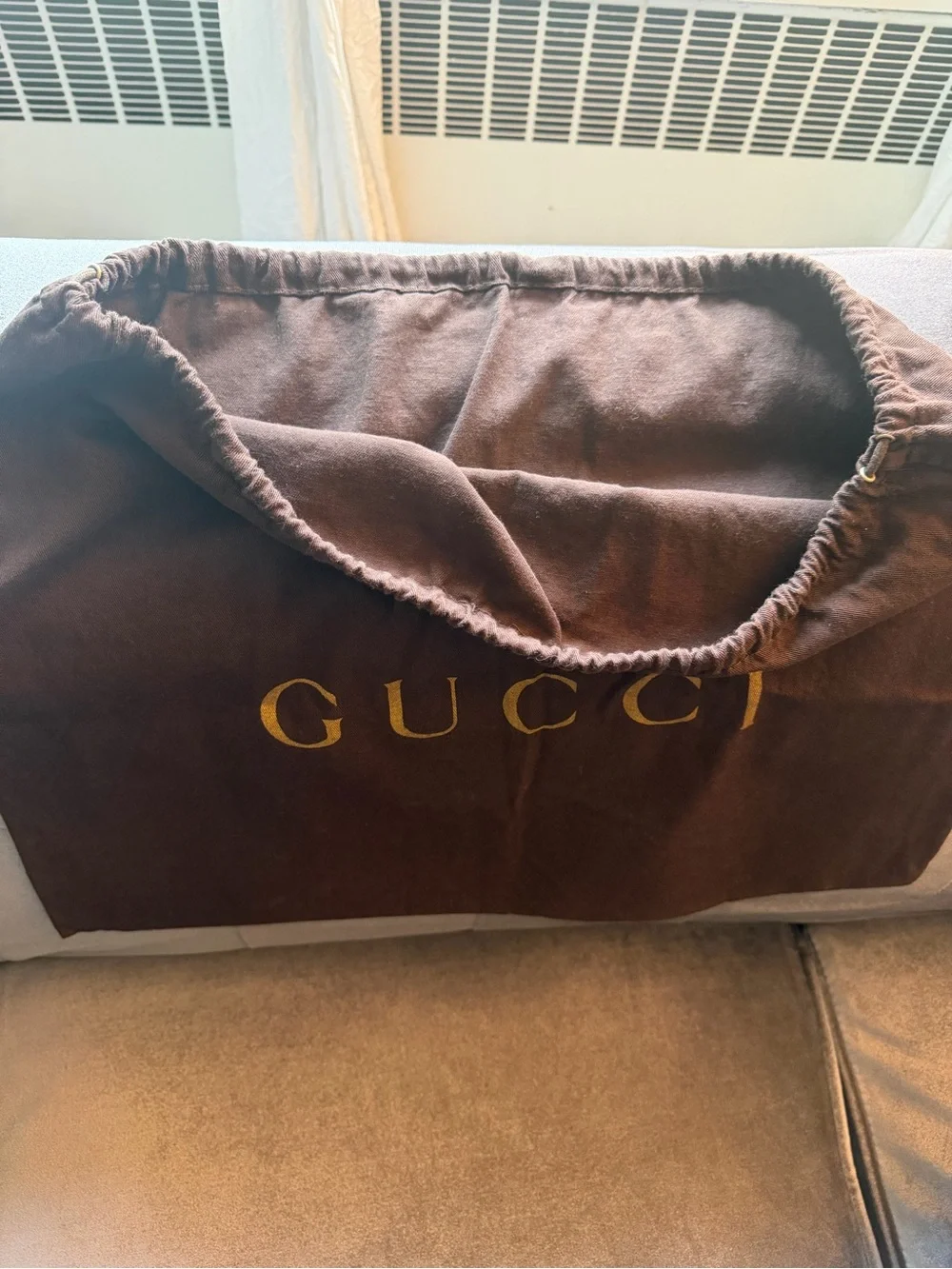 Gucci Brown XL Drawstring Dust Bag with Gold Logo